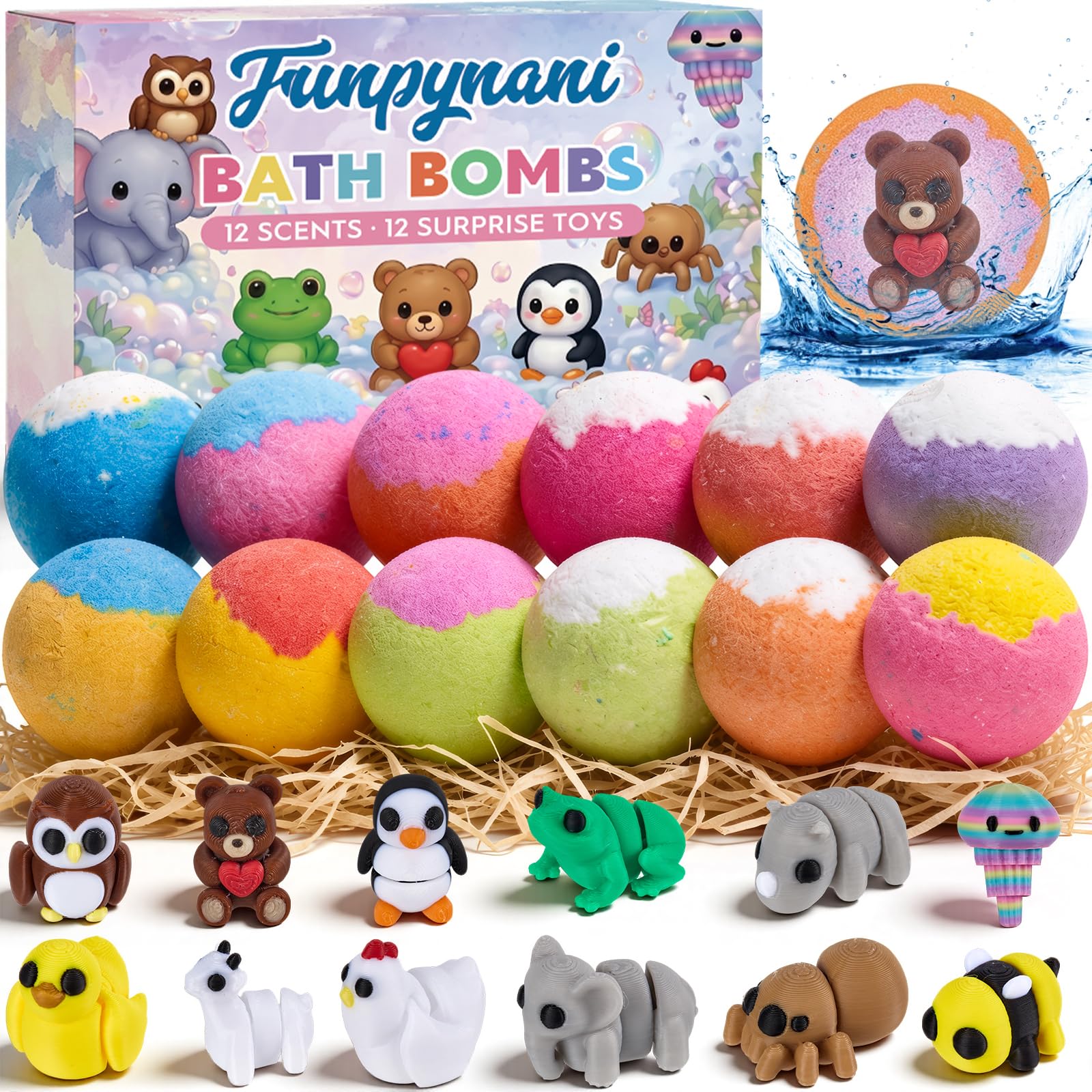 Kids Bath Bombs — 12 Pack, Animal Surprise
